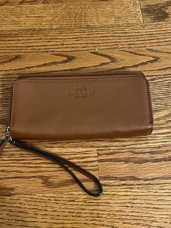 Coach Handbags - Coach F52718 Saddle Brown Pebble Leather Double Accordion Zip LG Wallet/Wristlet